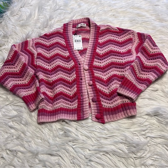 Mango Gretel Pink Chevron Cardigan - Picture 1 of 5